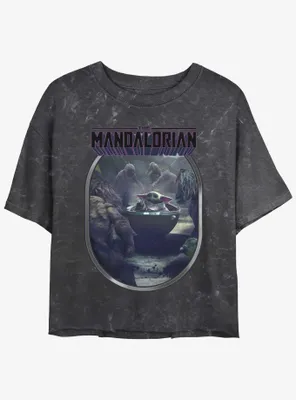 Star Wars The Mandalorian Alamites Attack Grogu Mineral Wash Womens Crop T-Shirt