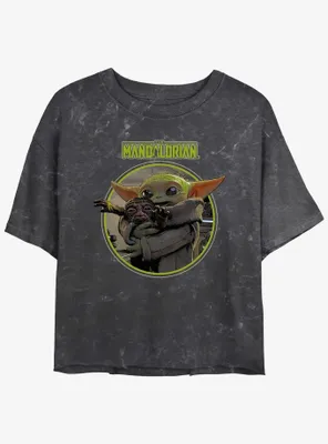 Star Wars The Mandalorian Grogu Hugging An Anzellan Mineral Wash Womens Crop T-Shirt BoxLunch Web Exclusive