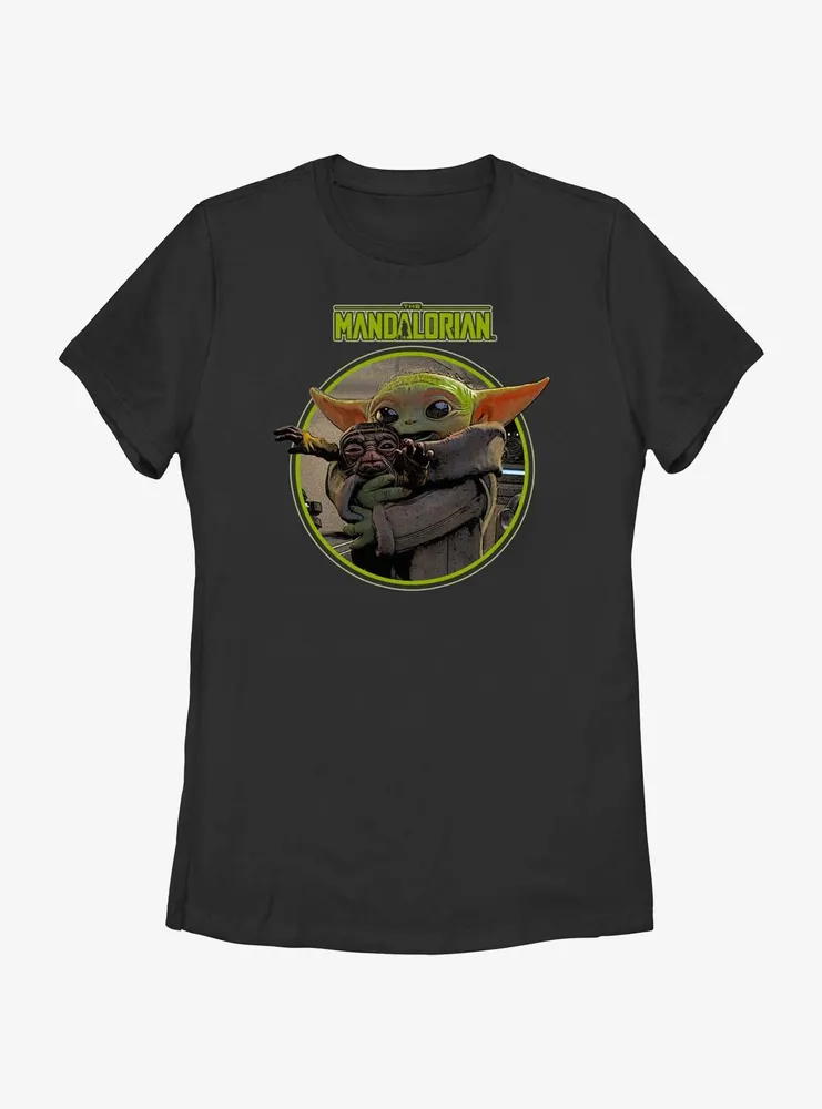 Star Wars The Mandalorian Grogu Hugging An Anzellan Womens T-Shirt BoxLunch Web Exclusive