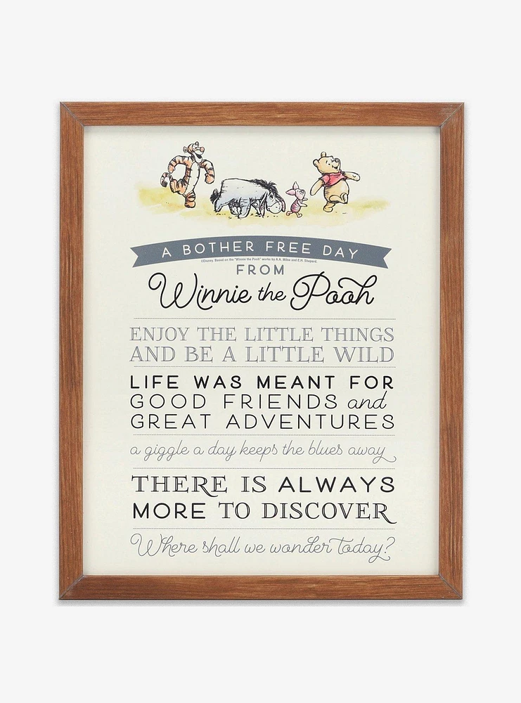 Disney Winnie The Pooh Bother Free Day Framed Wood Wall Decor