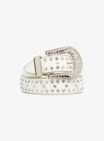 White Rhinestone Bling Buckle Belt