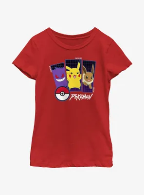 Pokemon Trio Gengar, Pikachu, and Eevee Youth Girls T-Shirt