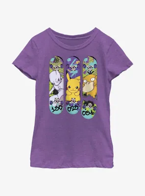 Pokemon Mewtwo, Pikachu, and Psyduck Skateboard Deck Art Youth Girls T-Shirt