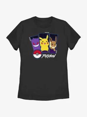 Pokemon Trio Gengar, Pikachu, and Eevee Womens T-Shirt