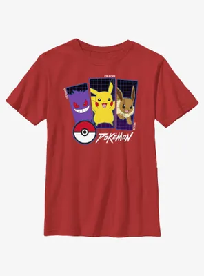 Pokemon Trio Gengar, Pikachu, and Eevee Youth T-Shirt