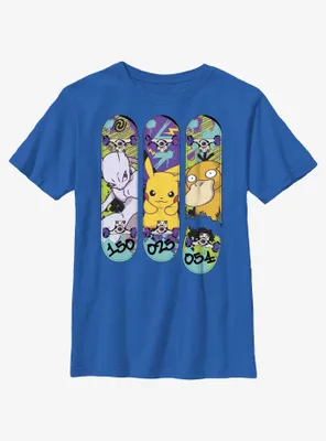 Pokemon Mewtwo, Pikachu, and Psyduck Skateboard Deck Art Youth T-Shirt