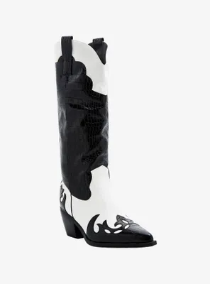 Azalea Wang Sally Black & White Cowboy Boots