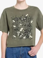 Thorn & Fable Butterfly Forest Green Wash Girls Crop T-Shirt