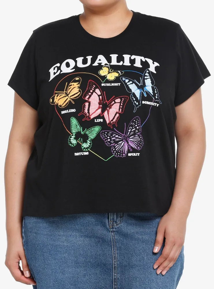 Social Collision Equality Butterflies Crop T-Shirt Plus