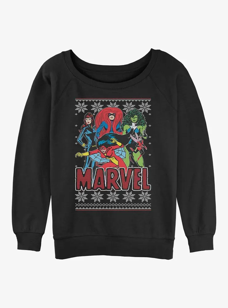 Marvel Avengers Season's Heroines Ugly Christmas Womens Slouchy Sweatshirt