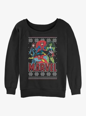 Marvel Avengers Season's Heroines Ugly Christmas Womens Slouchy Sweatshirt