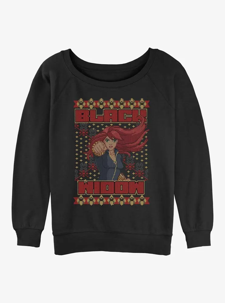 Marvel Black Widow Power Punch Ugly Christmas Womens Slouchy Sweatshirt