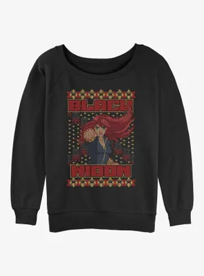 Marvel Black Widow Power Punch Ugly Christmas Womens Slouchy Sweatshirt