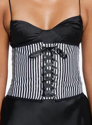 Black & White Pinstripe Lace-Up Corset