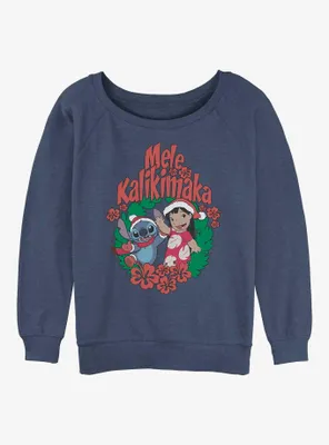 Disney Lilo & Stitch Mele Kalikimaka Wreath Womens Slouchy Sweatshirt