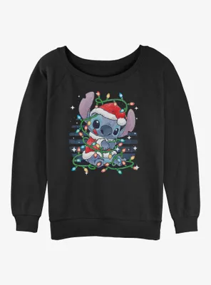 Disney Lilo & Stitch Christmas Lights Womens Slouchy Sweatshirt