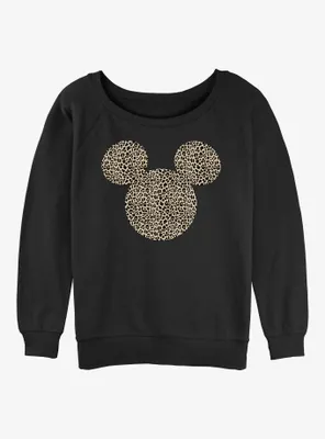 Disney Mickey Mouse Animal Print Ears Womens Slouchy Sweatshirt