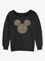 Disney Mickey Mouse Animal Print Ears Womens Slouchy Sweatshirt