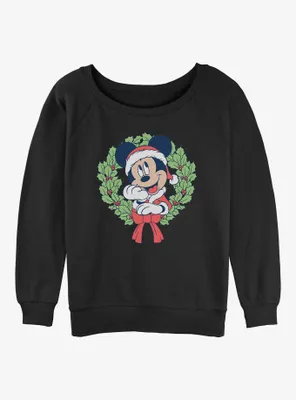 Disney Mickey Mouse Christmas Wreath Womens Slouchy Sweatshirt