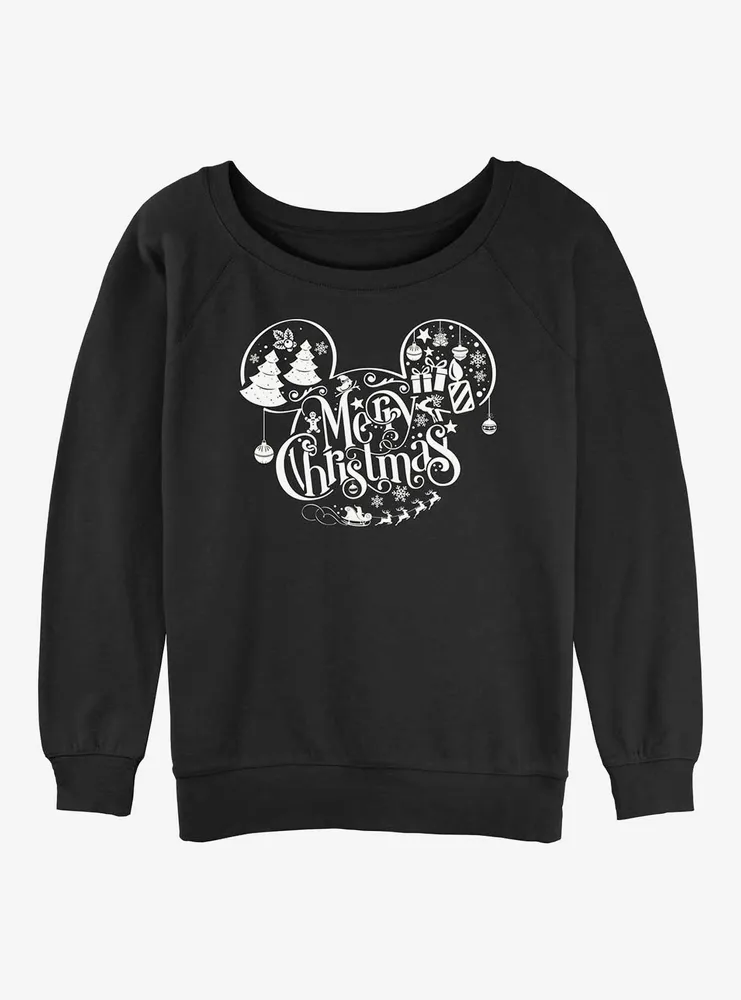 Disney Mickey Mouse Holiday Ears Womens Slouchy Sweatshirt