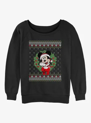 Disney Mickey Mouse Holiday Wreath Womens Slouchy Sweatshirt