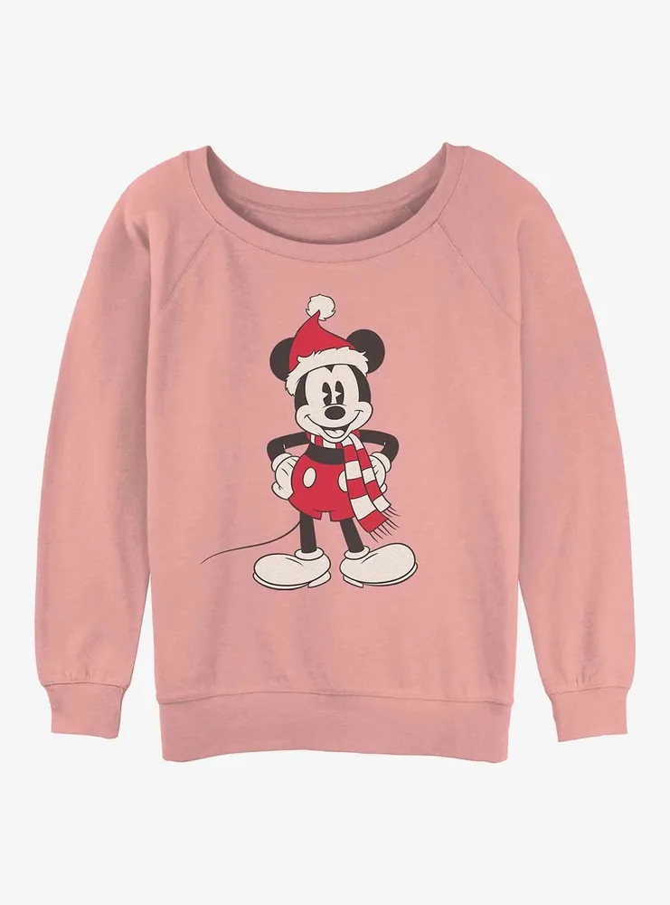 Disney Mickey Mouse Santa Hat Womens Slouchy Sweatshirt