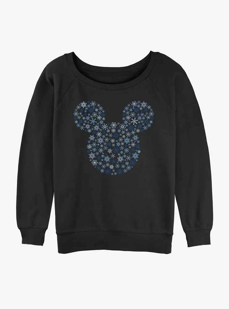 Disney Mickey Mouse Snowflakes Ear Womens Slouchy Sweatshirt