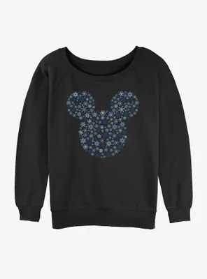 Disney Mickey Mouse Snowflakes Ear Womens Slouchy Sweatshirt