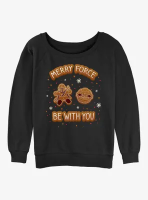 Star Wars The Mandalorian Merry Force Gingerbread Cookie Womens Slouchy Sweatshirt