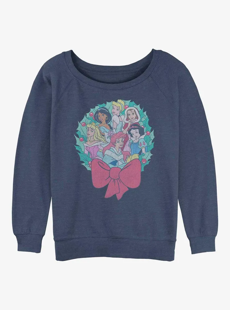 Disney Princesses Holiday Wreath Womens Slouchy Sweatshirt