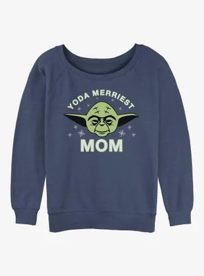 Star Wars Yoda Merriest Mom Womens Slouchy Sweatshirt