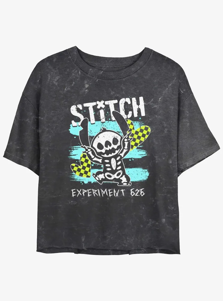 Disney Lilo & Stitch Emo Skelestitch Mineral Wash Womens Crop T-Shirt