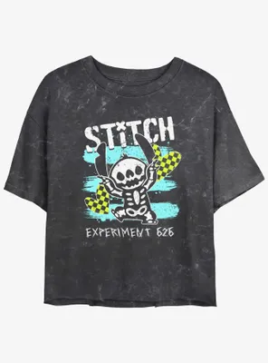 Disney Lilo & Stitch Emo Skelestitch Mineral Wash Womens Crop T-Shirt