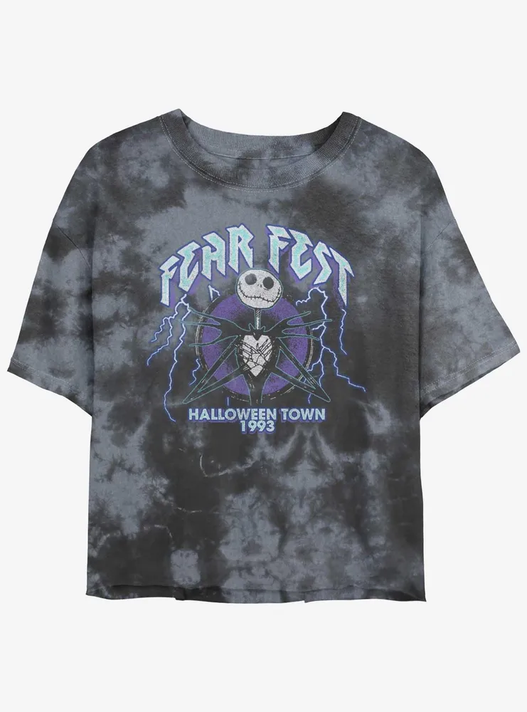 Disney The Nightmare Before Christmas Jack Fear Fest 1993 Tie-Dye Womens Crop T-Shirt