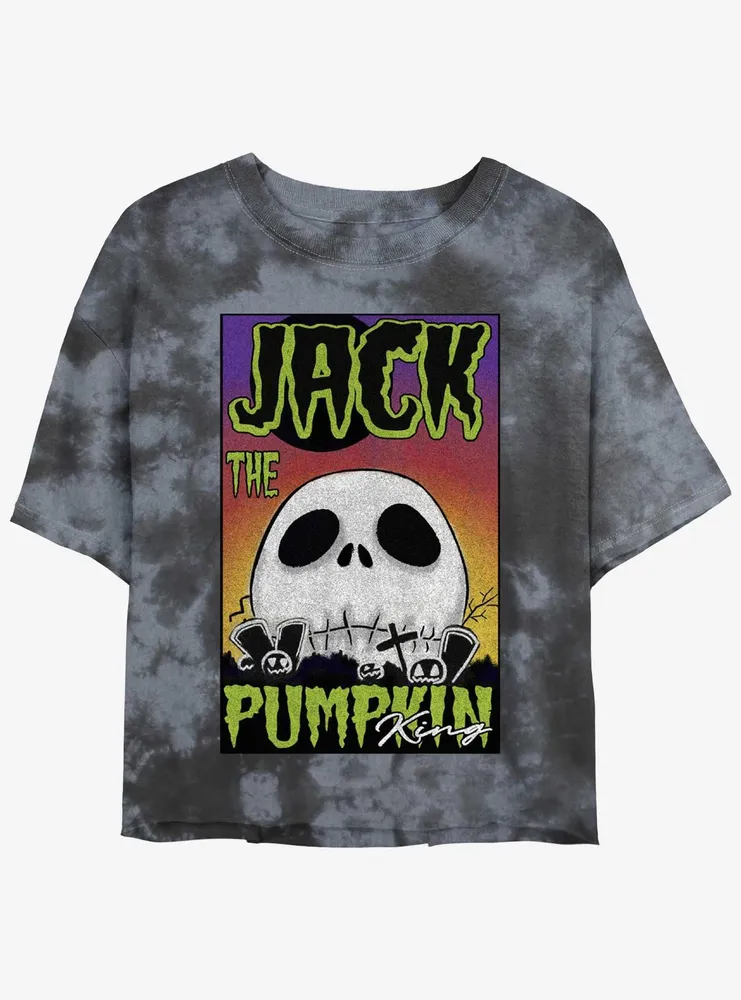 Disney The Nightmare Before Christmas Jack Pumpkin King Skull Poster Tie-Dye Womens Crop T-Shirt