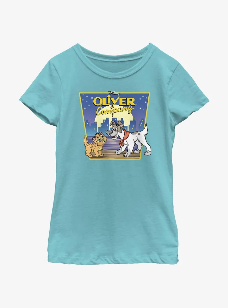 Disney Oliver & Company City Lights Poster Youth Girls T-Shirt