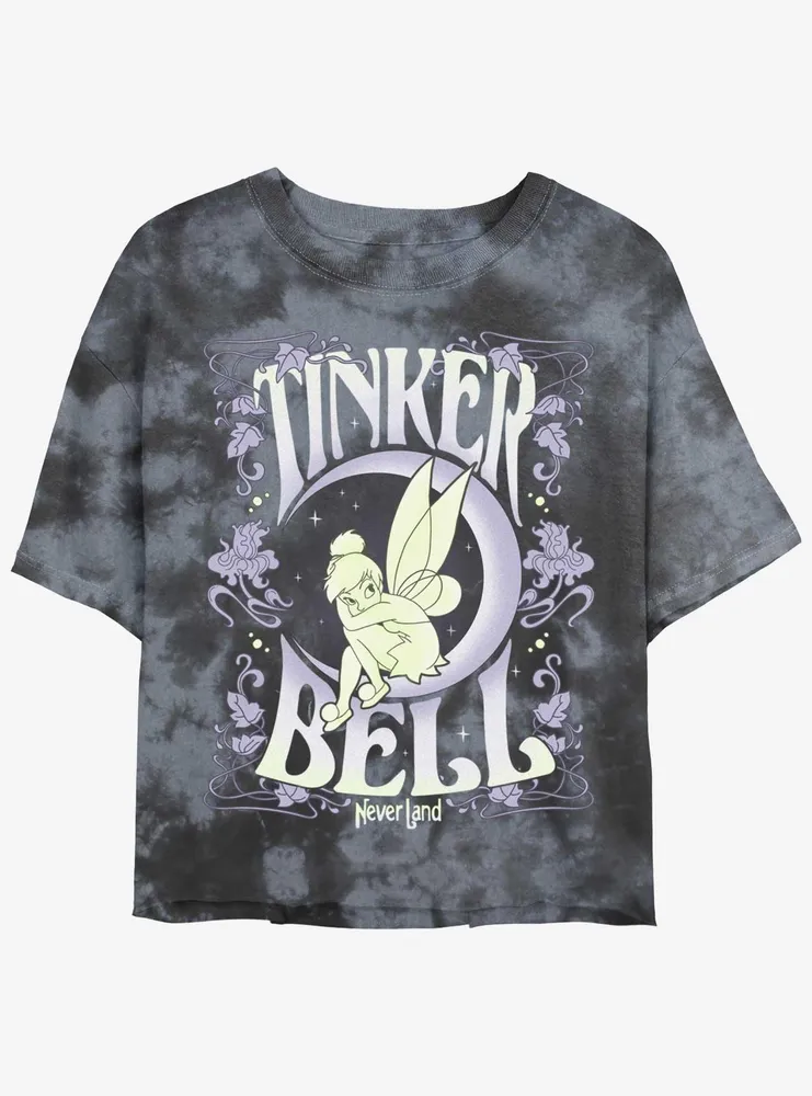 Disney Tinker Bell Floral Fairy Poster Tie-Dye Womens Crop T-Shirt