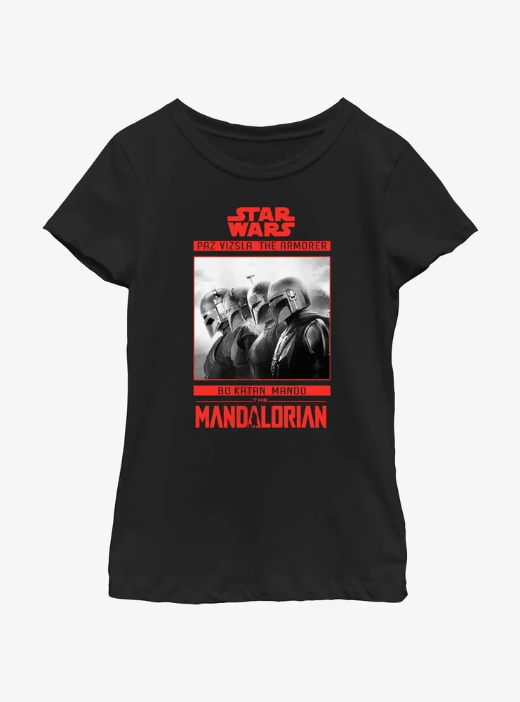 Star Wars The Mandalorian Bounty Hunter Line Up Poster Youth Girls T-Shirt