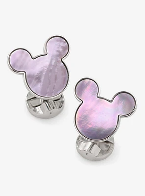 Disney Mickey Mouse Silhouette Lavender Mother Of Pearl Sterling Silver Cufflinks