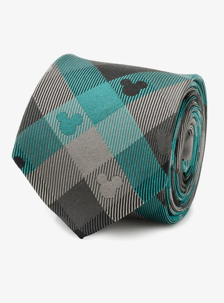 Disney Mickey Mouse Silhouette Teal Plaid Men's Tie