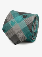 Disney Mickey Mouse Silhouette Teal Plaid Men's Tie