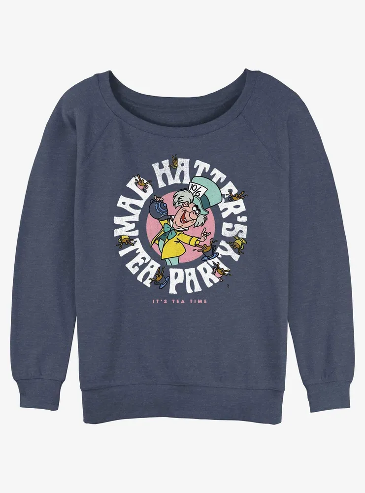 Disney Alice Wonderland Mad Hatter's Tea Party Womens Slouchy Sweatshirt