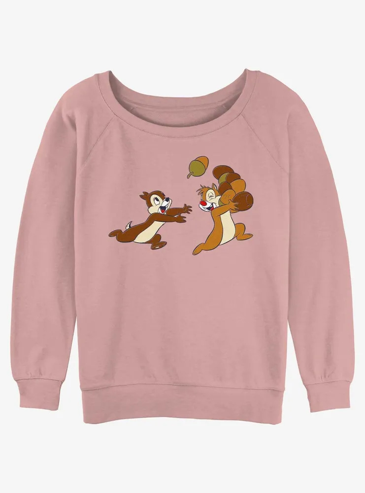 Disney Chip n' Dale Chasing Acorns Womens Slouchy Sweatshirt