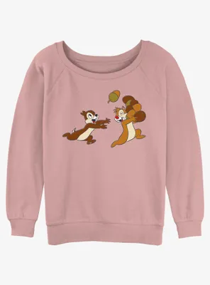 Disney Chip n' Dale Chasing Acorns Womens Slouchy Sweatshirt