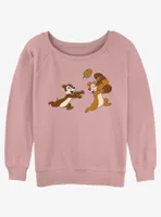 Disney Chip n' Dale Chasing Acorns Womens Slouchy Sweatshirt