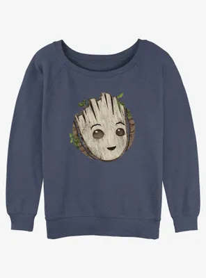 Marvel Guardians of the Galaxy Groot Wooden Badge Womens Slouchy Sweatshirt