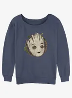 Marvel Guardians of the Galaxy Groot Wooden Badge Womens Slouchy Sweatshirt