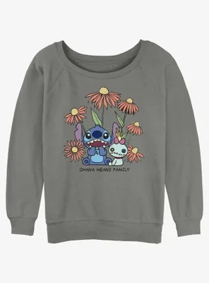 Disney Lilo & Stitch Chibi Floral and Scrump Womens Slouchy Sweatshirt