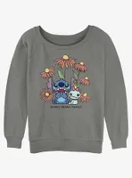 Disney Lilo & Stitch Chibi Floral and Scrump Womens Slouchy Sweatshirt