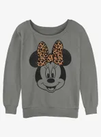 Disney Minnie Mouse Leopard Bow Womens Slouchy Sweatshirt